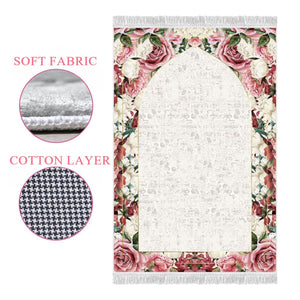 Roses Soft Padded Prayer Rug | Cotton Layer Janamaz | Anti Slip Backing Bamboo Cotton Prayer Mat | Islamic Gifts