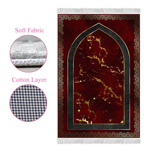 Red Marble Soft Padded Prayer Rug | Cotton Layer Janamaz | Anti Slip Backing Bamboo Cotton Prayer Mat | Eid Gifts