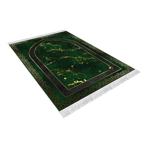 Green Marble Soft Padded Prayer Rug | Cotton Layer Janamaz | Anti Slip Backing Bamboo Cotton Prayer Mat | Islamic Gifts