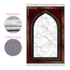 Red White Marble Soft Padded Prayer Rug | Cotton Layer Janamaz | Anti Slip Backing Bamboo Cotton Prayer Mat | Quran Eid Gifts
