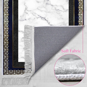 Blue White Marble Soft Padded Prayer Rug | Cotton Layer Janamaz | Anti Slip Backing Bamboo Cotton Prayer Mat | Islamic Gifts