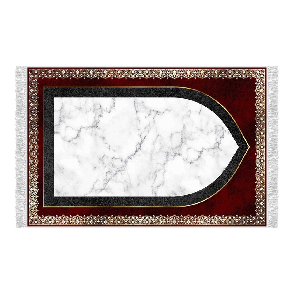 Red White Marble Soft Padded Prayer Rug | Large Size Prayer Mat | Anti Slip Backing Bamboo Cotton Prayer Mat | Islamic Gifts