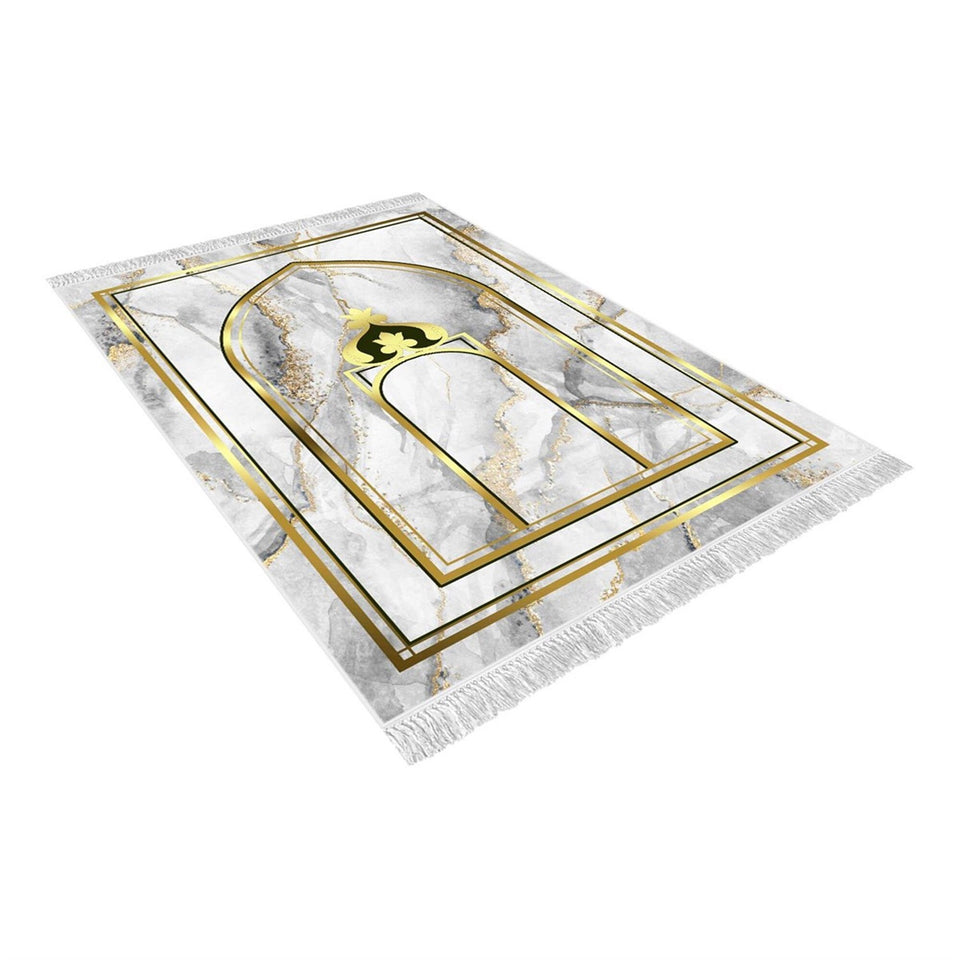 Gold Mihrab Soft Padded Prayer Rug | Cotton Layer Janamaz | Anti Slip Backing Bamboo Cotton Prayer Mat | Eid Gifts