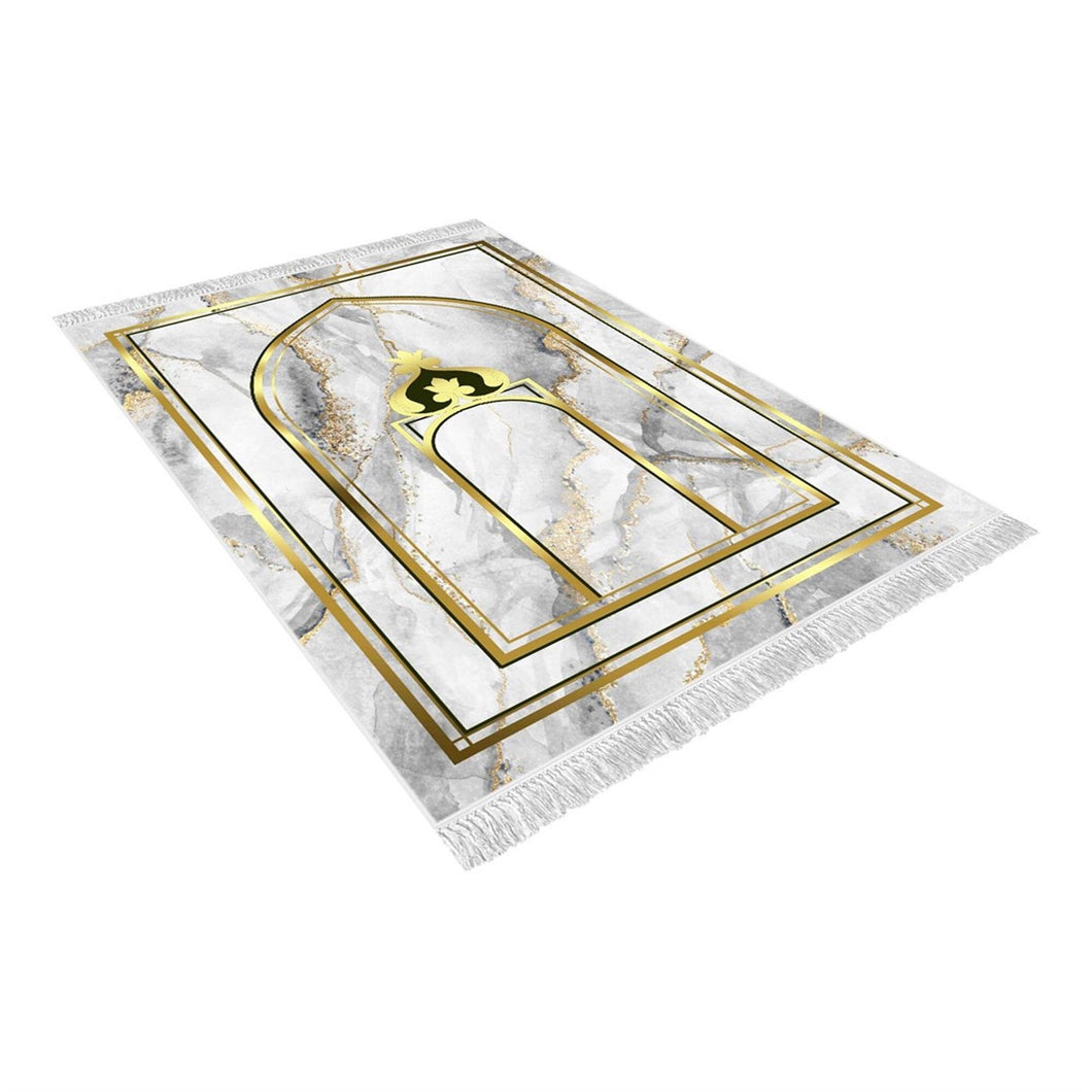 Gold Mihrab Soft Padded Prayer Rug | Cotton Layer Janamaz | Anti Slip Backing Bamboo Cotton Prayer Mat | Eid Gifts