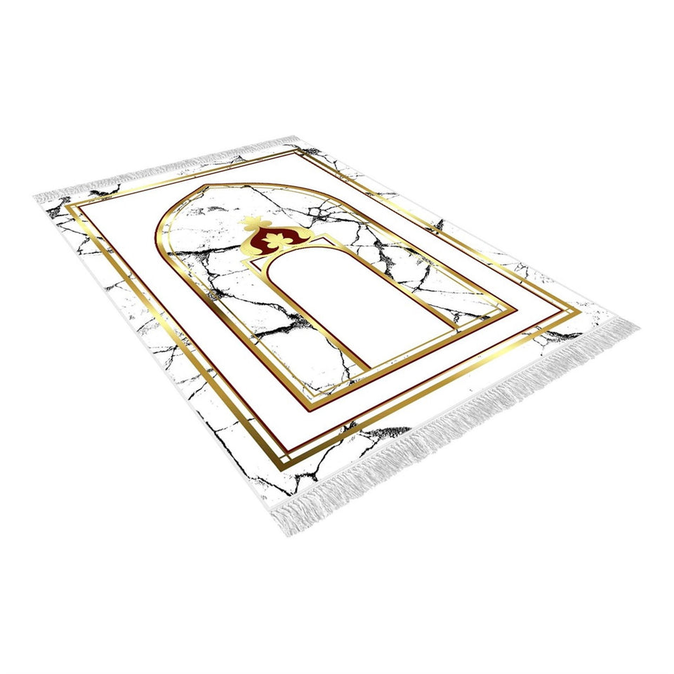 Red and White Mihrab Soft Padded Prayer Rug | Cotton Layer Janamaz | Anti Slip Backing Bamboo Cotton Prayer Mat | Ramadan Islamic Gifts
