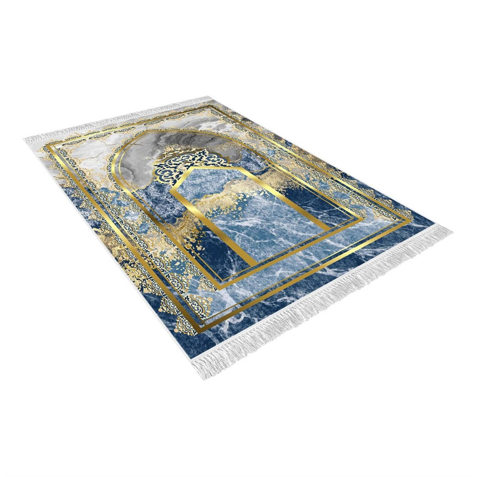 Mihrab of Blue Mosque Soft Padded Prayer Rug | Cotton Layer Janamaz | Anti Slip Backing Bamboo Cotton Prayer Mat | Islamic Gifts