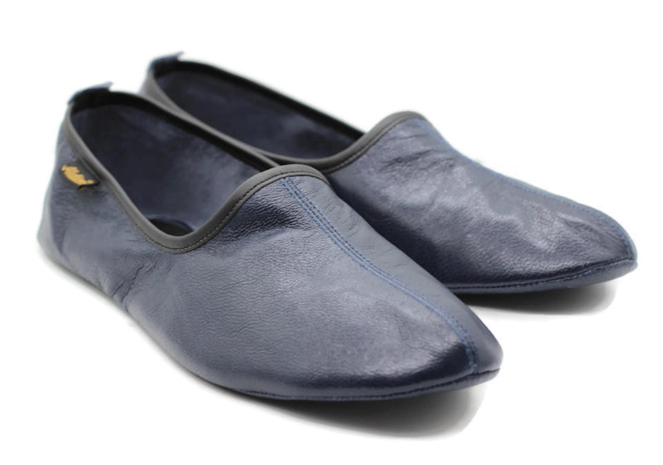 Pantofla blu të errët lëkure origjinale Madhësia për burra | Pantofla Shtëpie Unisex | Çorape lëkure të bëra me dorë | Këpucë lëkure për shtëpi