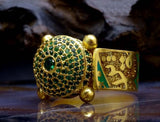 Top Side Stoned Dome Side Arms Divine Themed Gold Plated Silver Ring, islamic rings, muslim rings
