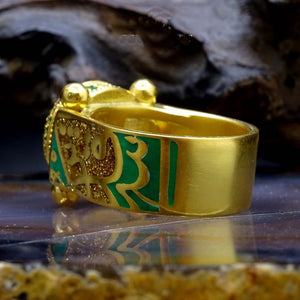 Top Side Stoned Dome Side Arms Divine Themed Gold Plated Silver Ring, islamic rings, muslim rings