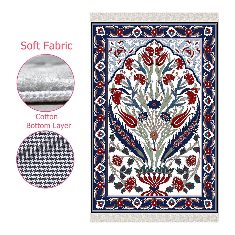 Lalezar Soft Padded Prayer Rug, Cotton Bottom Layer Janamaz, Bamboo Cotton Prayer Rug, Lux Sajdah Musalla