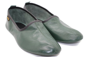 Tamnozelene papuče od prave kože muške veličine | Kućne papuče | Ručno rađene kožne čarape | Kožne kućne cipele