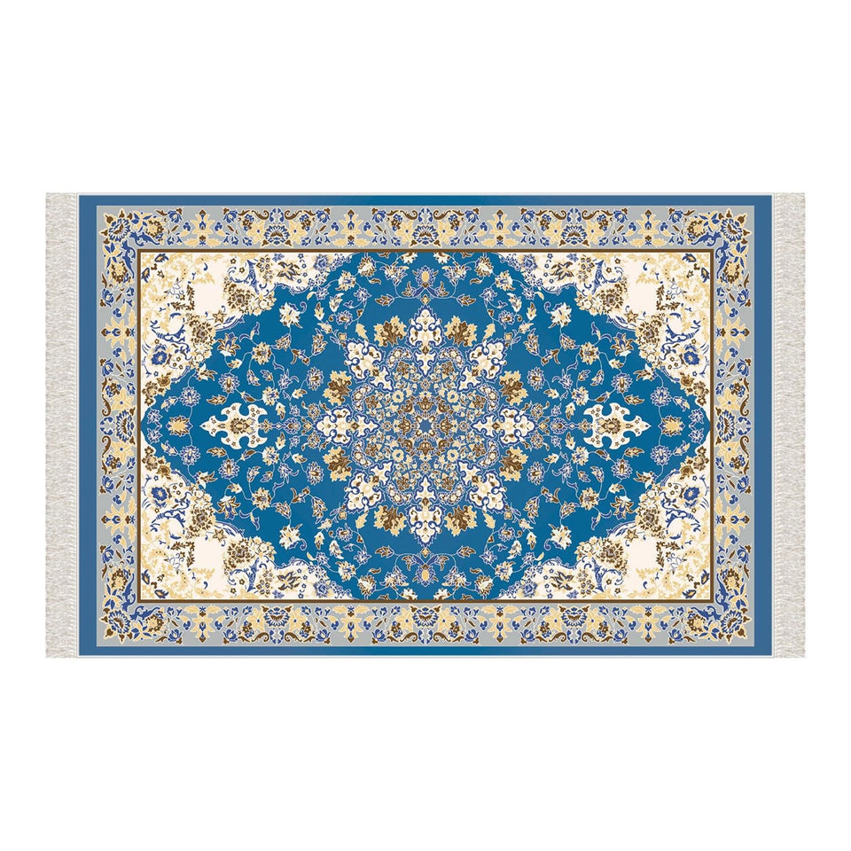 Traditional Blue Soft Padded Prayer Rug | Cotton Layer Janamaz | Anti Slip Backing Bamboo Cotton Prayer Mat | Islamic Gifts