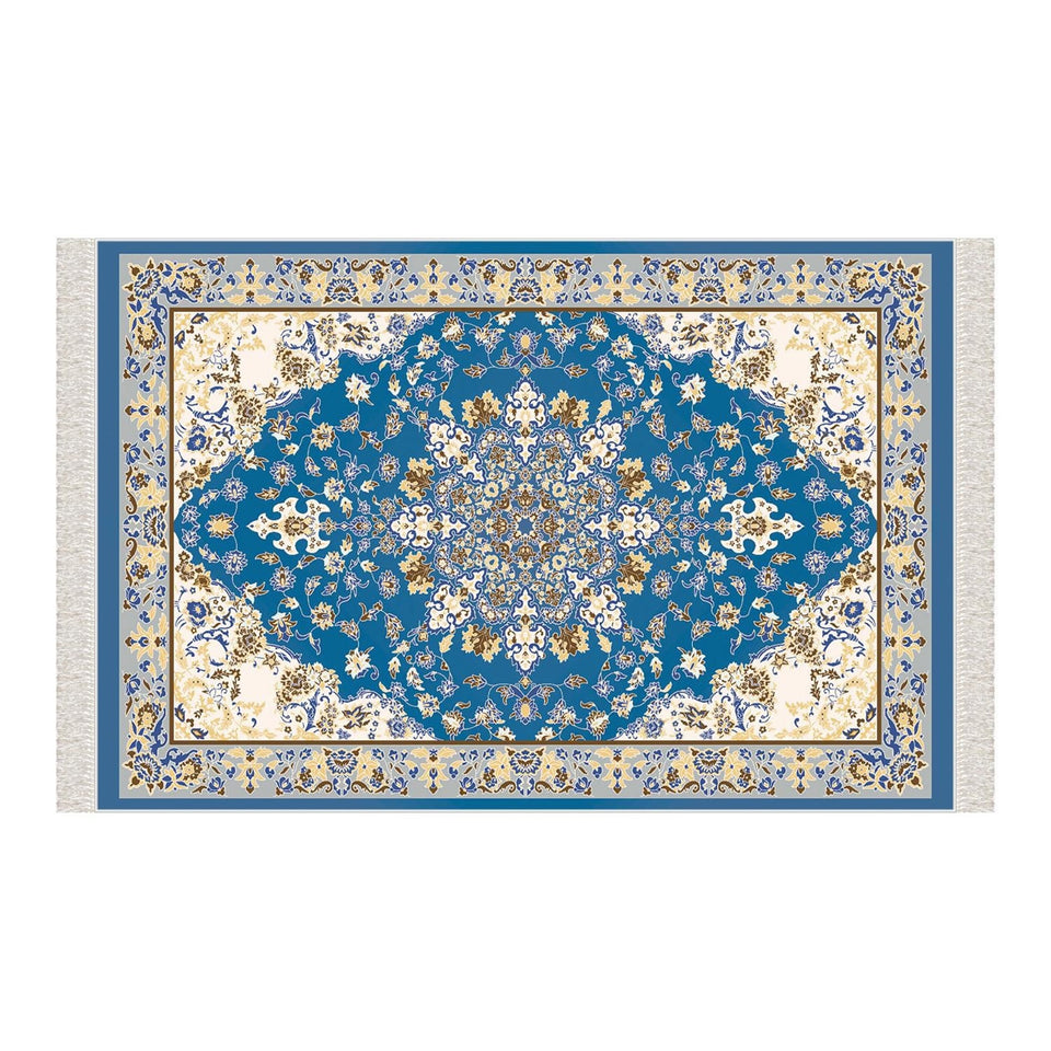 Traditional Blue Soft Padded Prayer Rug | Cotton Layer Janamaz | Anti Slip Backing Bamboo Cotton Prayer Mat | Islamic Gifts