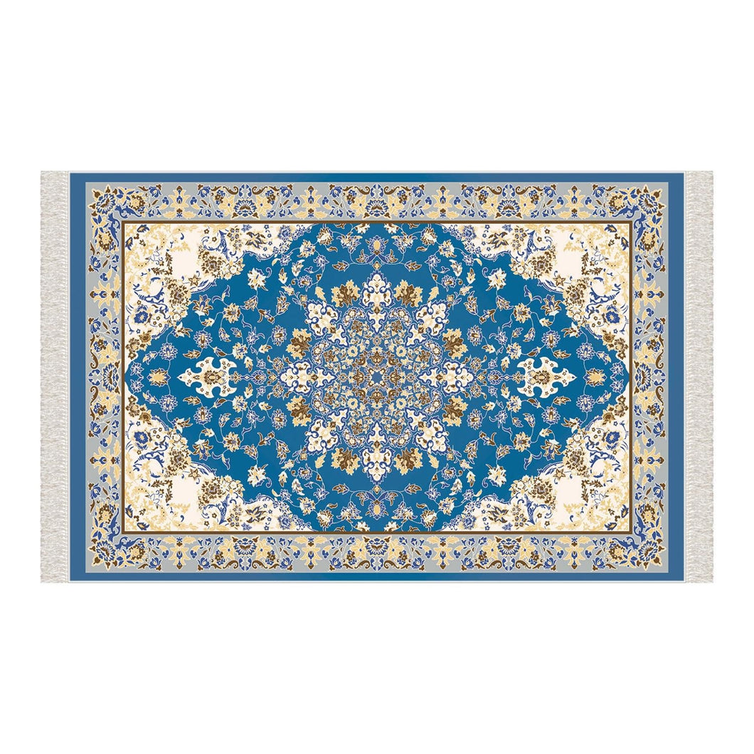 Traditional Blue Soft Padded Prayer Rug | Cotton Layer Janamaz | Anti Slip Backing Bamboo Cotton Prayer Mat | Islamic Gifts