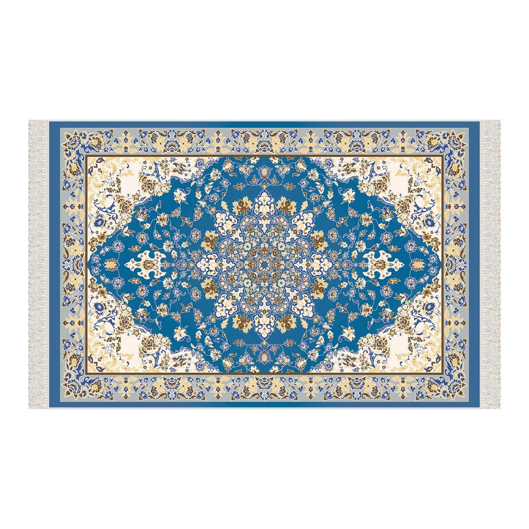 Traditional Blue Soft Padded Prayer Rug | Cotton Layer Janamaz | Anti Slip Backing Bamboo Cotton Prayer Mat | Islamic Gifts