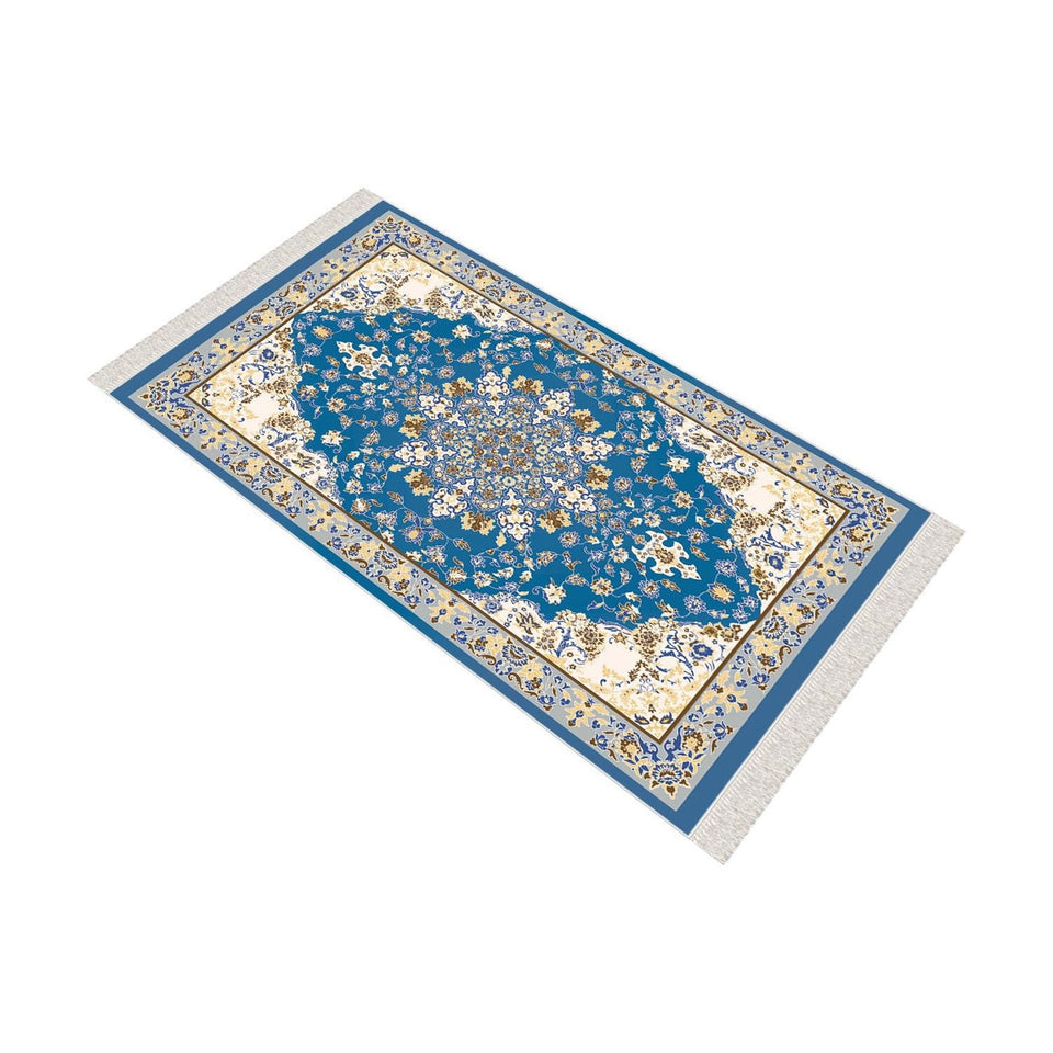 Traditional Blue Soft Padded Prayer Rug | Cotton Layer Janamaz | Anti Slip Backing Bamboo Cotton Prayer Mat | Islamic Gifts