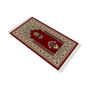 Red Carpet Soft Padded Prayer Rug | Cotton Layer Janamaz | Anti Slip Backing Bamboo Cotton Prayer Mat | Islamic Gifts