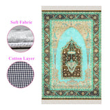 Turquoise Carpet Soft Padded Prayer Rug | Cotton Layer Janamaz | Anti Slip Backing Bamboo Cotton Prayer Mat | Islamic Gifts