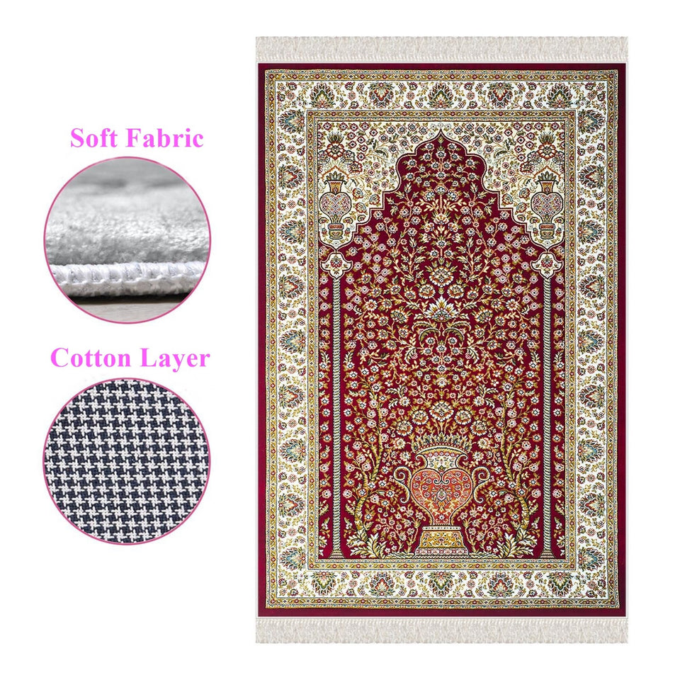 Flowers Of Baghdad Soft Padded Prayer Rug | Cotton Layer Janamaz | Anti Slip Backing Bamboo Cotton Prayer Mat | Islamic Gifts