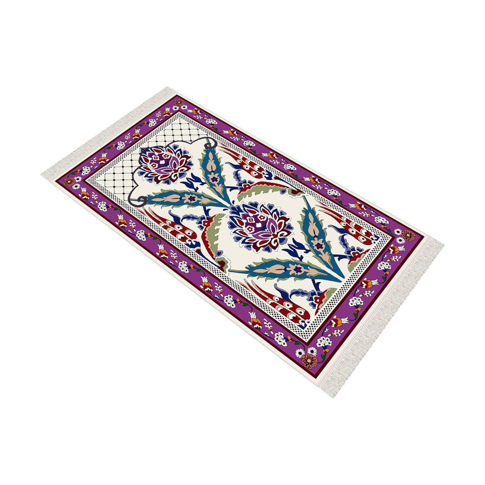 Lalezar Purple Soft Padded Prayer Rug | Cotton Layer Janamaz | Anti Slip Backing Bamboo Cotton Prayer Mat | Islamic Gifts