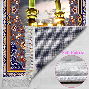 Masjid Al Haram Soft Padded Prayer Rug | Cotton Layer Janamaz | Anti Slip Backing Bamboo Cotton Prayer Mat | Islamic Gifts