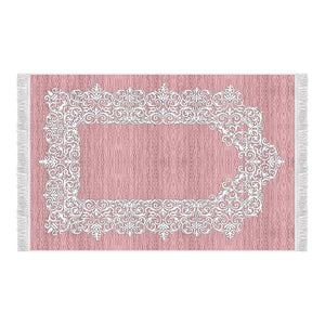 Gilded Pale Pink Soft Padded Prayer Rug | Cotton Layer Janamaz | Anti Slip Backing Bamboo Cotton Prayer Mat | Islamic Gifts