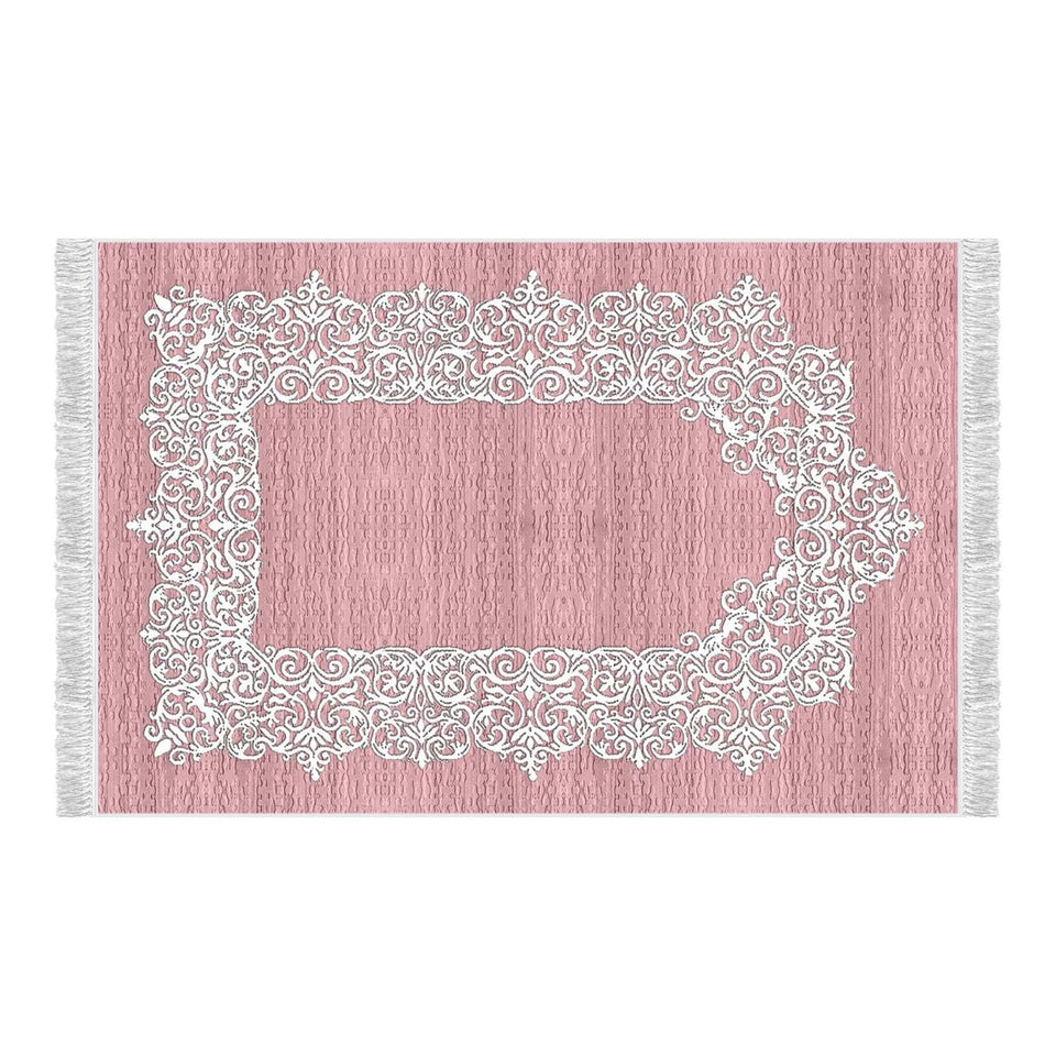 Gilded Pale Pink Soft Padded Prayer Rug | Cotton Layer Janamaz | Anti Slip Backing Bamboo Cotton Prayer Mat | Islamic Gifts