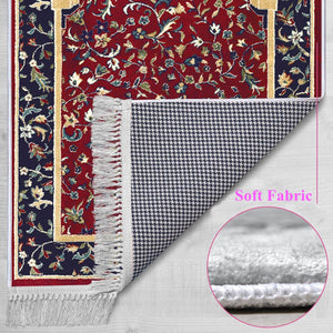 Red Almunawara Rawda Soft Padded Prayer Rug, Cotton Bottom Layer Janamaz, Masjid an Nabawi Soft Prayer Rug, Rawdah Sajdah Musalla