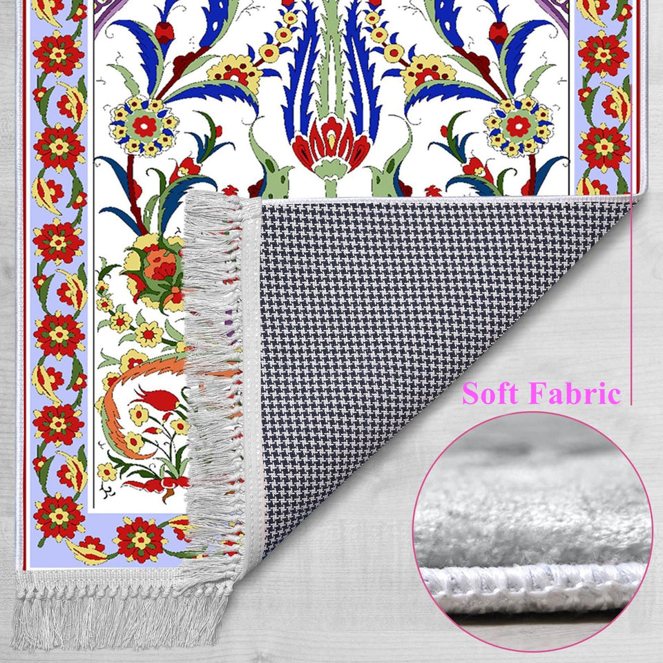 Ottoman Tulips Soft Padded Prayer Rug | Cotton Layer Janamaz | Anti Slip Backing Bamboo Cotton Prayer Mat | Islamic Gifts