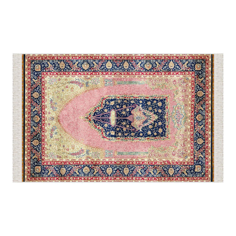 Pink Palace Chandelier Soft Padded Prayer Rug | Cotton Layer Janamaz | Anti Slip Backing Bamboo Cotton Prayer Mat | Islamic Gifts