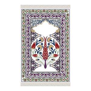 Tulip Era Soft Padded Prayer Rug | Cotton Layer Janamaz | Anti Slip Backing Bamboo Cotton Prayer Mat | Islamic Gifts