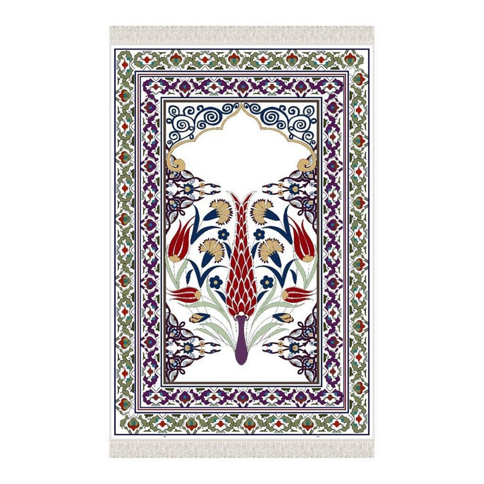 Tulip Era Soft Padded Prayer Rug | Cotton Layer Janamaz | Anti Slip Backing Bamboo Cotton Prayer Mat | Islamic Gifts