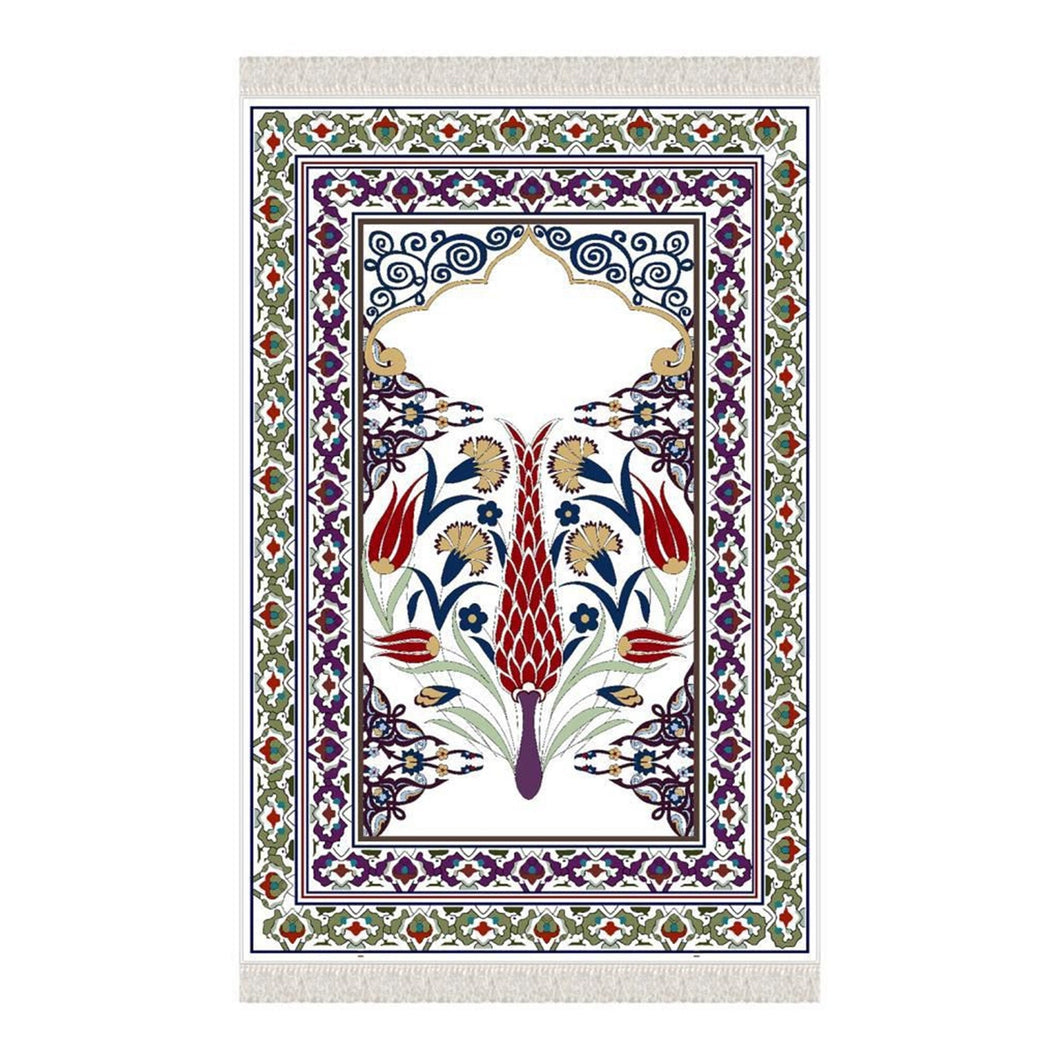 Tulip Era Soft Padded Prayer Rug | Cotton Layer Janamaz | Anti Slip Backing Bamboo Cotton Prayer Mat | Islamic Gifts