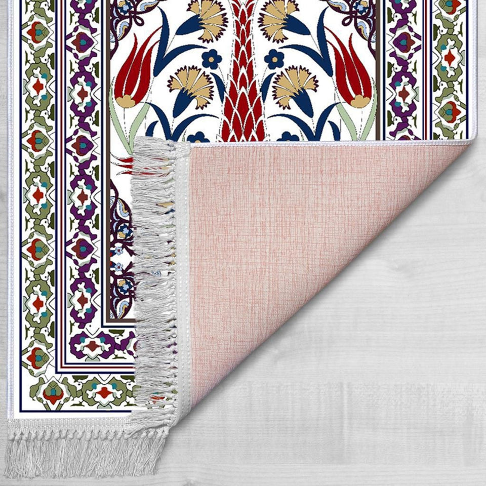 Tulip Era Soft Padded Prayer Rug | Cotton Layer Janamaz | Anti Slip Backing Bamboo Cotton Prayer Mat | Islamic Gifts