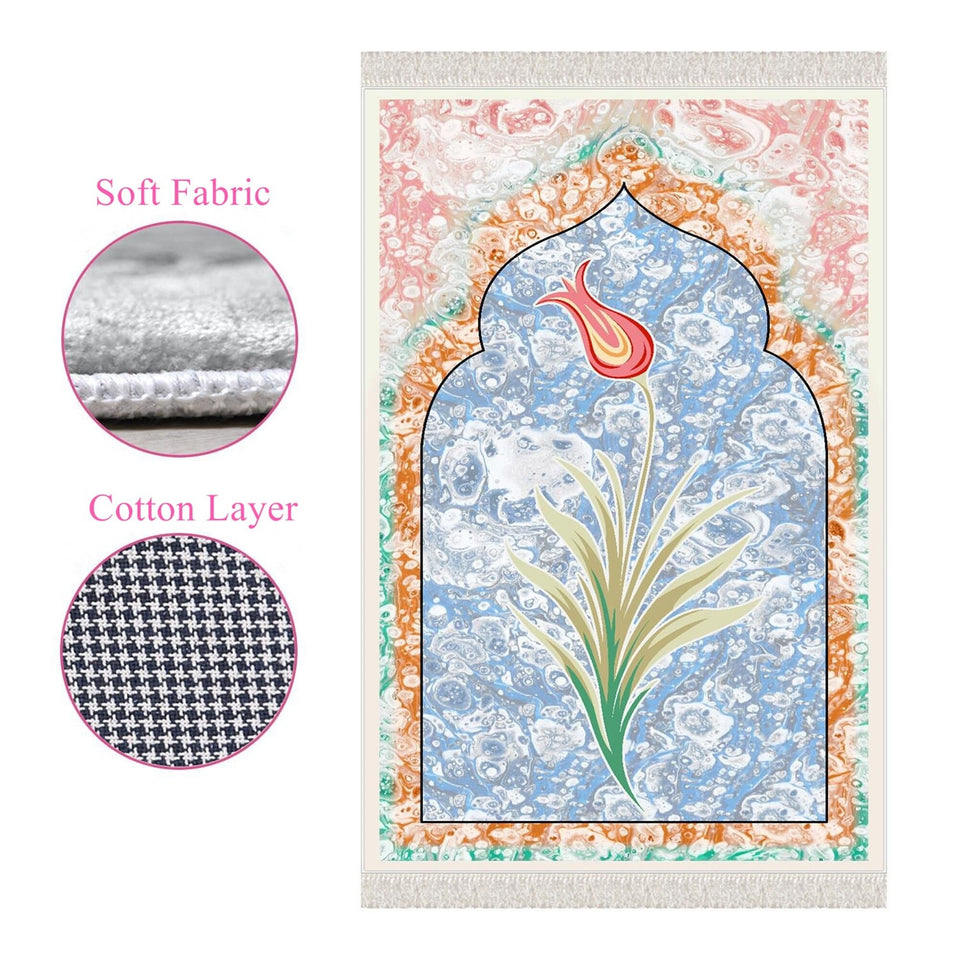 Tulip Mihrab Soft Padded Prayer Rug | Cotton Layer Janamaz | Anti Slip Backing Bamboo Cotton Prayer Mat | Islamic Gifts