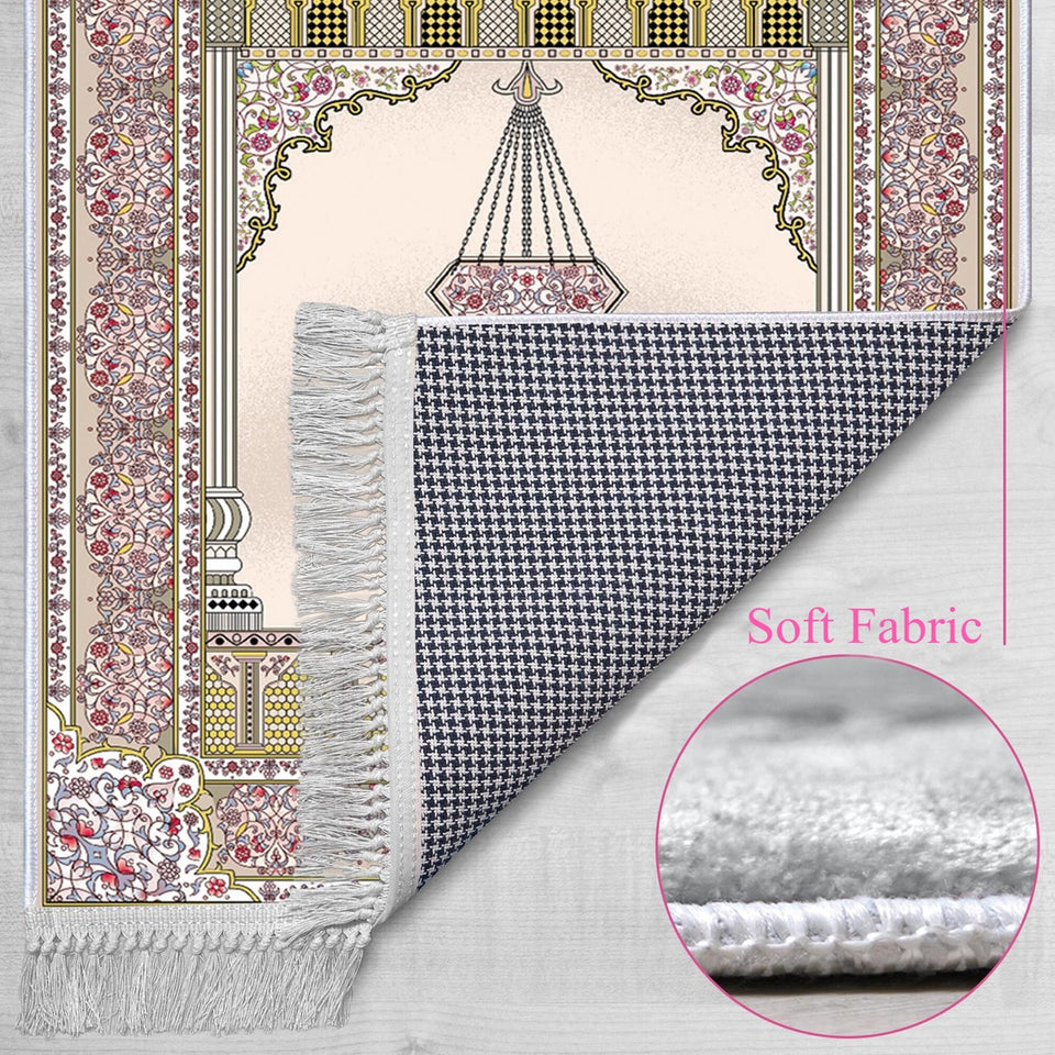 Flower Chandelier Soft Padded Prayer Rug | Cotton Layer Janamaz | Anti Slip Backing Bamboo Cotton Prayer Mat | Islamic Gifts