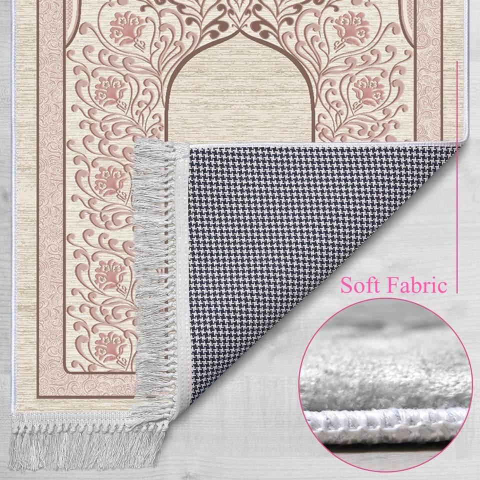 Pale Pink Mihrab Soft Padded Prayer Rug | Cotton Layer Janamaz | Anti Slip Backing Bamboo Cotton Prayer Mat | Islamic Gifts