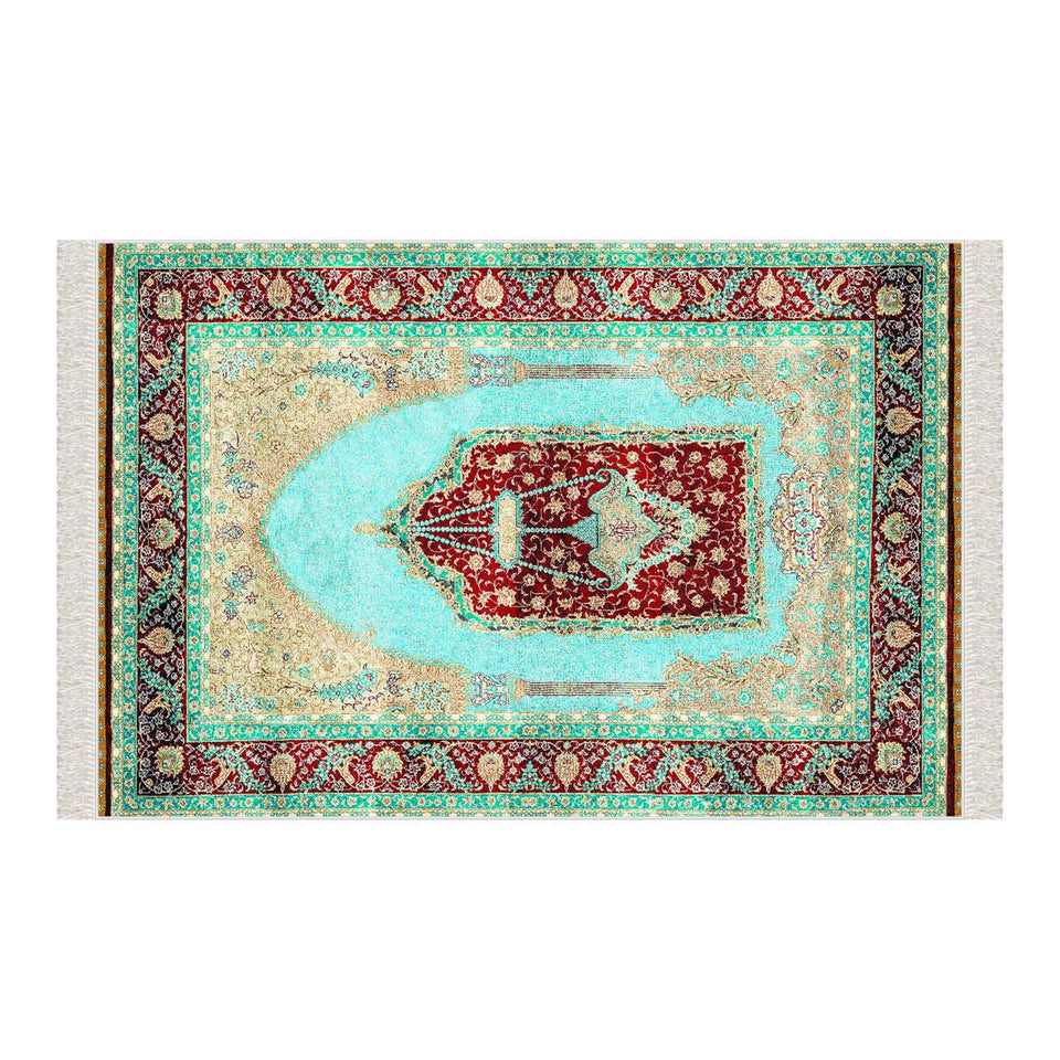 Turquoise Palace Chandelier Soft Padded Prayer Rug | Cotton Layer Janamaz | Anti Slip Backing Bamboo Cotton Prayer Mat | Islamic Gifts 01