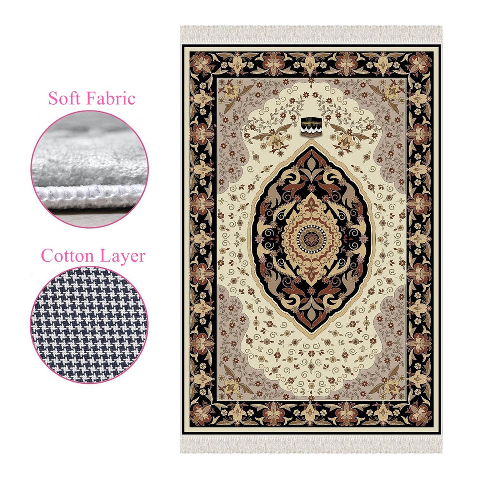 Kaaba Soft Padded Prayer Rug | Cotton Layer Janamaz | Anti Slip Backing Bamboo Cotton Prayer Mat | Islamic Gifts