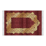 Gold Gilded Crimson Red Soft Padded Prayer Rug | Cotton Layer Janamaz | Anti Slip Backing Bamboo Cotton Prayer Mat | Islamic Gifts