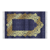 Gold Gilded Navy Blue Soft Padded Prayer Rug | Cotton Layer Janamaz | Anti Slip Backing Bamboo Cotton Prayer Mat | Islamic Gifts