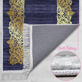 Gold Gilded Navy Blue Soft Padded Prayer Rug | Cotton Layer Janamaz | Anti Slip Backing Bamboo Cotton Prayer Mat | Islamic Gifts