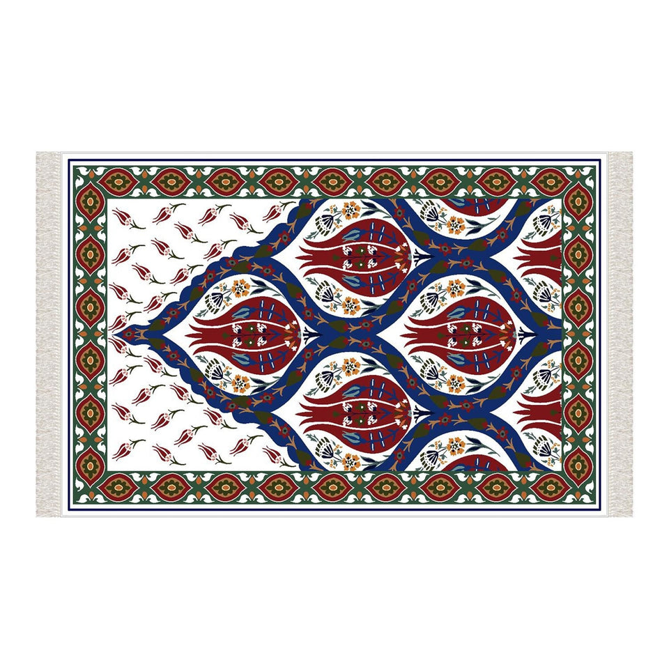 Ottoman Era Mosque Tiles Soft Padded Prayer Rug | Cotton Layer Janamaz | Anti Slip Backing Bamboo Cotton Prayer Mat | Islamic Gifts