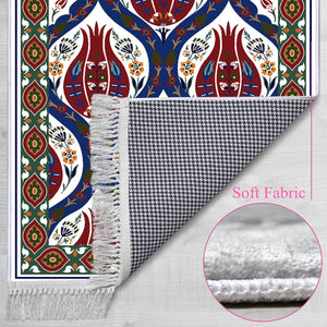 Ottoman Era Mosque Tiles Soft Padded Prayer Rug | Cotton Layer Janamaz | Anti Slip Backing Bamboo Cotton Prayer Mat | Islamic Gifts