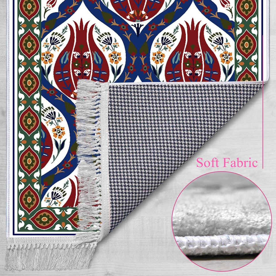 Ottoman Era Mosque Tiles Soft Padded Prayer Rug | Cotton Layer Janamaz | Anti Slip Backing Bamboo Cotton Prayer Mat | Islamic Gifts