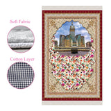 View Of Kaaba Soft Padded Prayer Rug | Cotton Layer Janamaz | Anti Slip Backing Bamboo Cotton Prayer Mat | Islamic Gifts