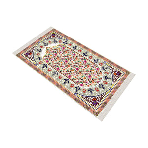 Mosaic Of Flowers Soft Padded Prayer Rug | Cotton Layer Janamaz | Anti Slip Backing Bamboo Cotton Prayer Mat | Islamic Gifts