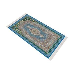 Traditional Motif Blue Carpet Soft Padded Prayer Rug | Cotton Layer Janamaz | Anti Slip Backing Bamboo Cotton Prayer Mat | Islamic Gifts