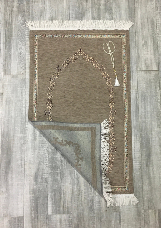 Brown Door to Andalus Prayer Mat, Prayer Mat with Tasbeeh, Prayer Rug, Muslim Janamaz, Sajjada, Turkish Rug, Islamic Gift YSLM38