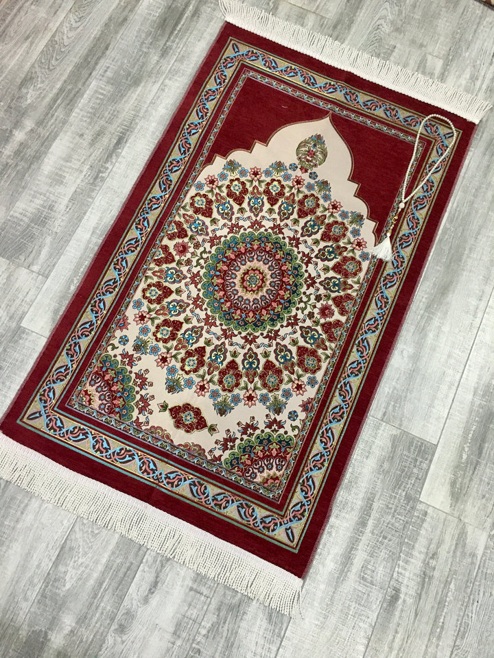 Circle Of Flowers Kilim Prayer Mat, Prayer Mat with Tasbeeh, Prayer Rug, Muslim Janamaz, Bohemian Rug, Turkish Rug, Islamic Gift YSLM40